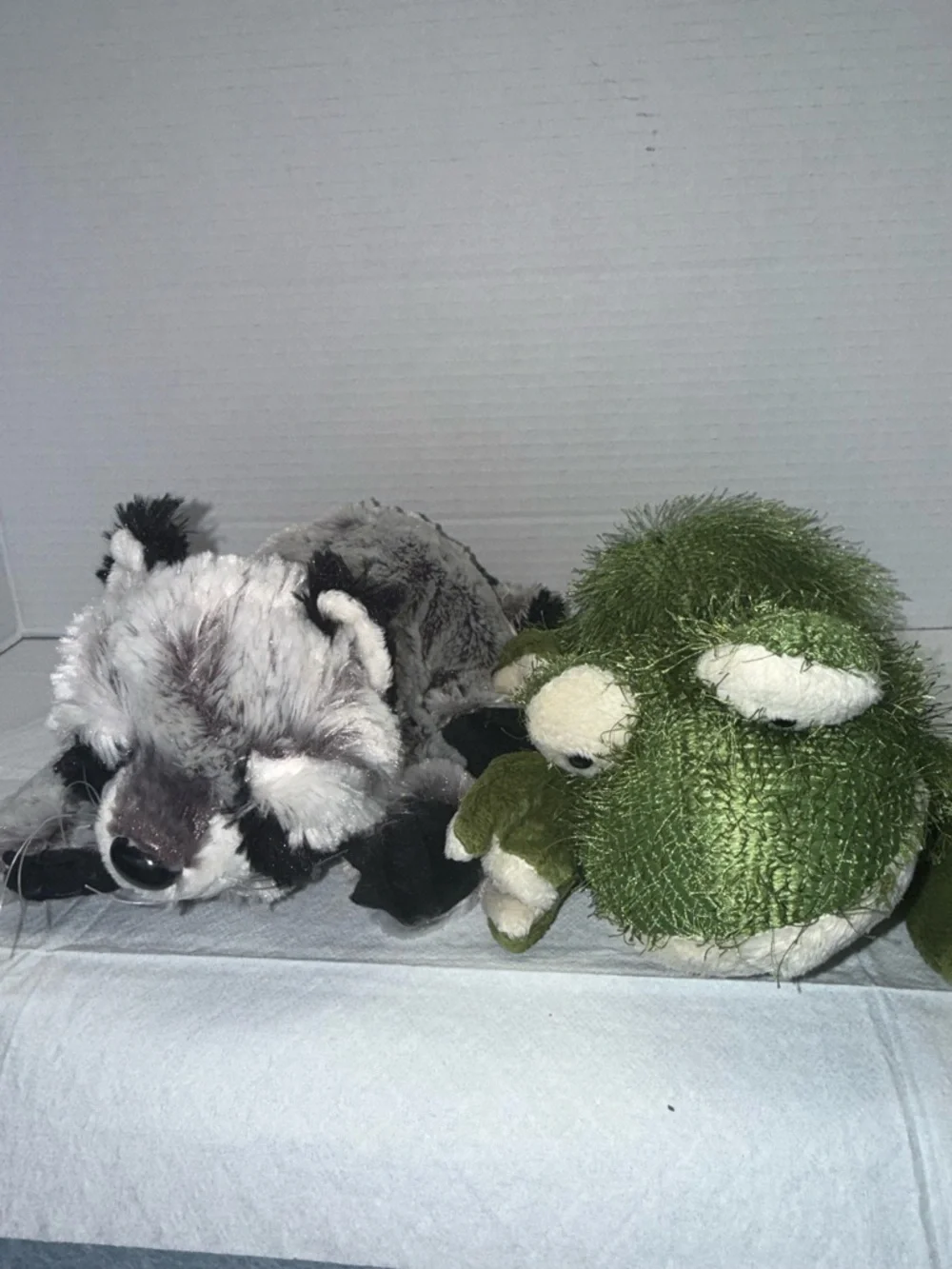 Ganz Plush Green Frog and Gray Raccoon Small Pet Toys